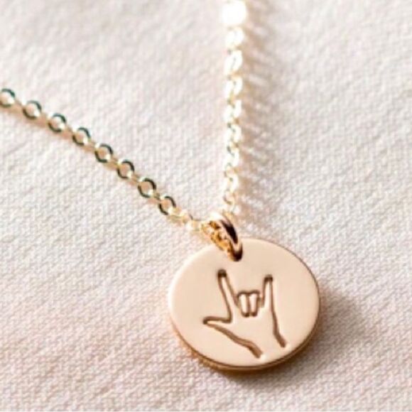 Delicate Rose Gold Tone American Sign Language ASL I Love You Necklace NWT - Picture 9 of 9